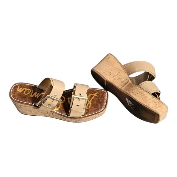 Sam Edelman Anna Beige Patent Leather Buckle Platform Sandals Women's Size 9M - Picture 2 of 8